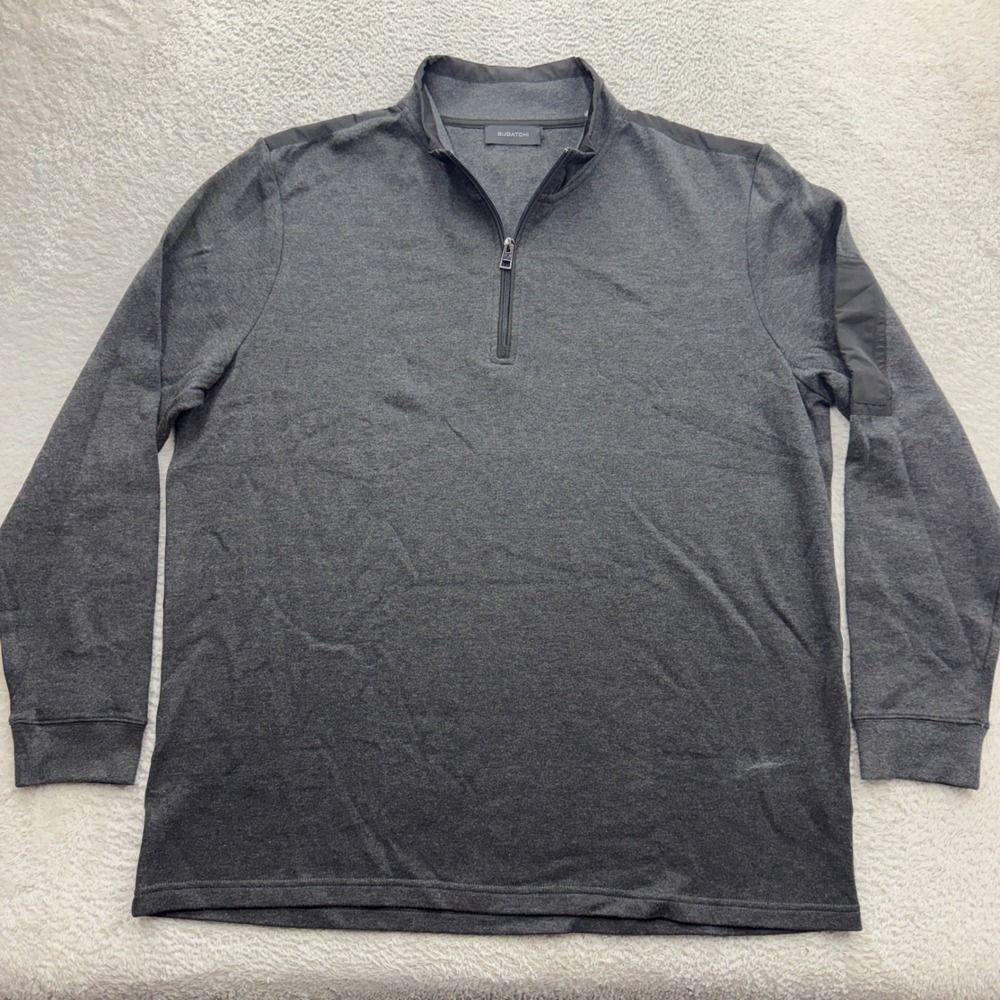 Bugatchi Mens XXL Quarter Zip Pullover Charcoal Gray Heather Nylon Trim Sweater